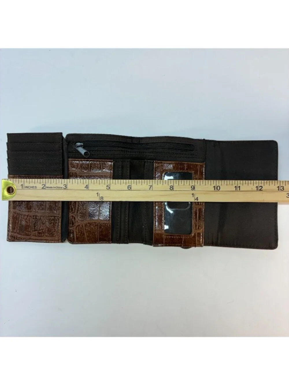 Nine & Co Faux Alligator Leather Clutch Purse Brown Bag